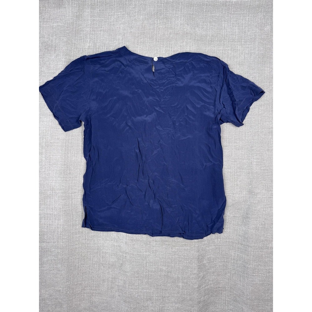 Blassport & Christie & Jill Blouse Womens M Navy Blue Silk Short Sleeve 2 Pack - Picture 5 of 12